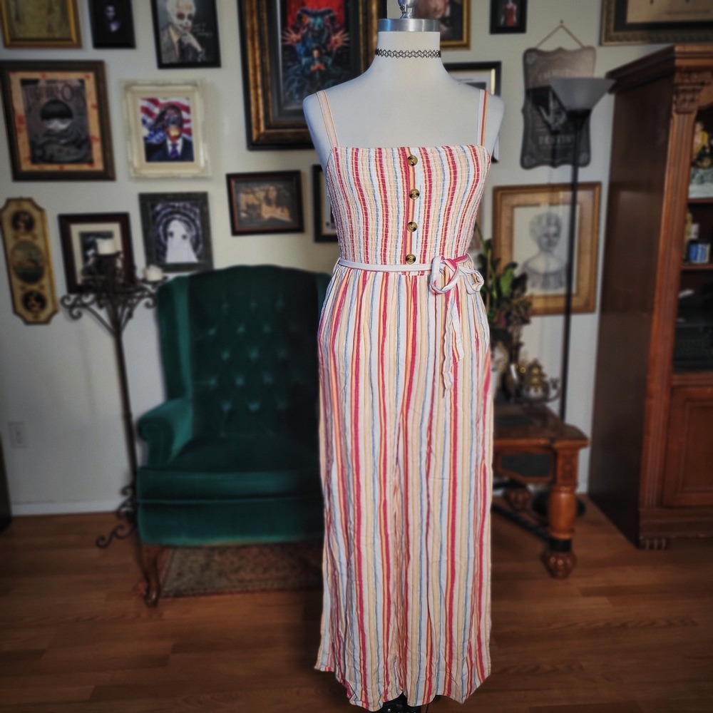 Jumpsuit Almost Famous Striped Wide Leg Sleeveless Belted Plus Size 1X Multi